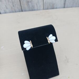 Vintage AVON Earrings Butterflies Goldtone And White Porcelain Clip On Dainty